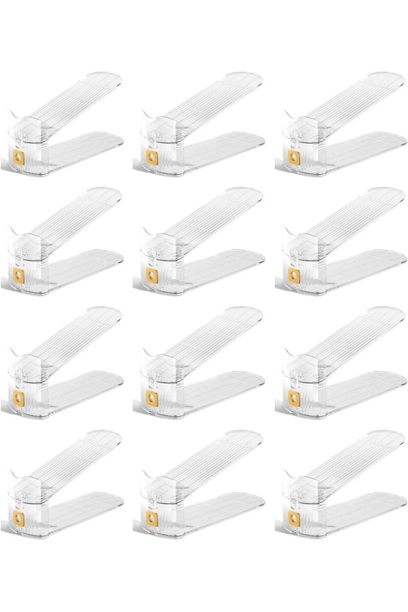 Pack Of 12 Pcs Shoe Slots Organiser Storage, Adjustable 3-Level Height - Non-Slip Shoe Holder- Space Saver For Shoe Durable and Stacker Closet Rack For Sneakers Heels and Flat