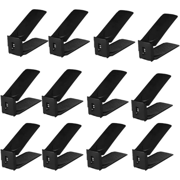 HYGRAD BUILT TO SURVIVE Pack Of 12 Pcs Shoe Slots Organiser Storage, Double Layer Adjustable 3-Level Height - Non-Slip Shoe Holder- Space Saver For Shoe Stacker Closet Rack For Women And Men