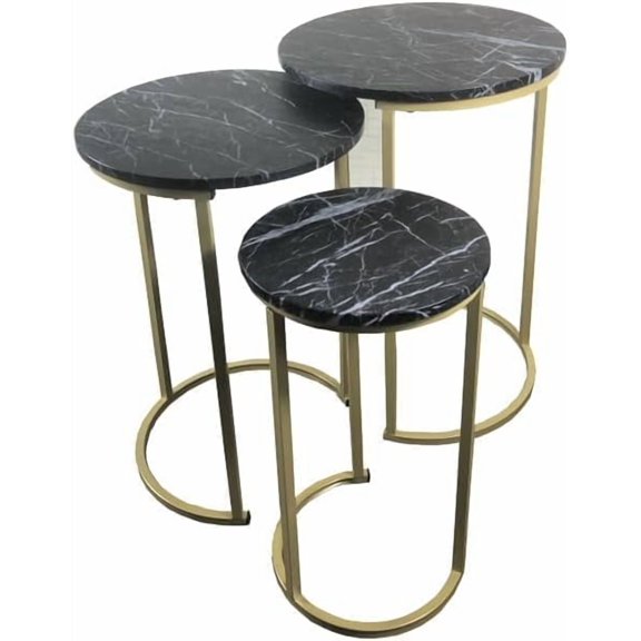 HYGRAD BUILT TO SURVIVE Set of 3 Round Wooden/Steel Nesting Side Stacking Sofa Side Coffee Tables, Small Space Coffee Tea Table for Hallway Living Room Bedroom, Home, Office