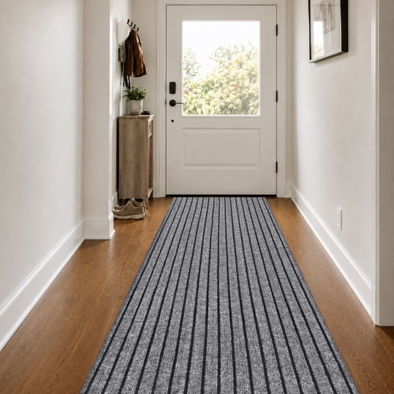 HYHAVO Gray Striped Runner Rug 2x11 ft Non Slip Hallway Kitchen Entryway