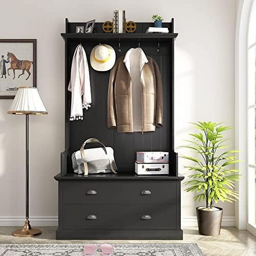 HYHBIBOOM 77.1" Modern Functional Hall Tree with 6 Metal Hooks 3 Open