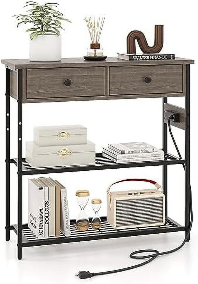 HYHBIBOOM Console Table with Outlets - 3-Tier Entryway Table w/USB ...