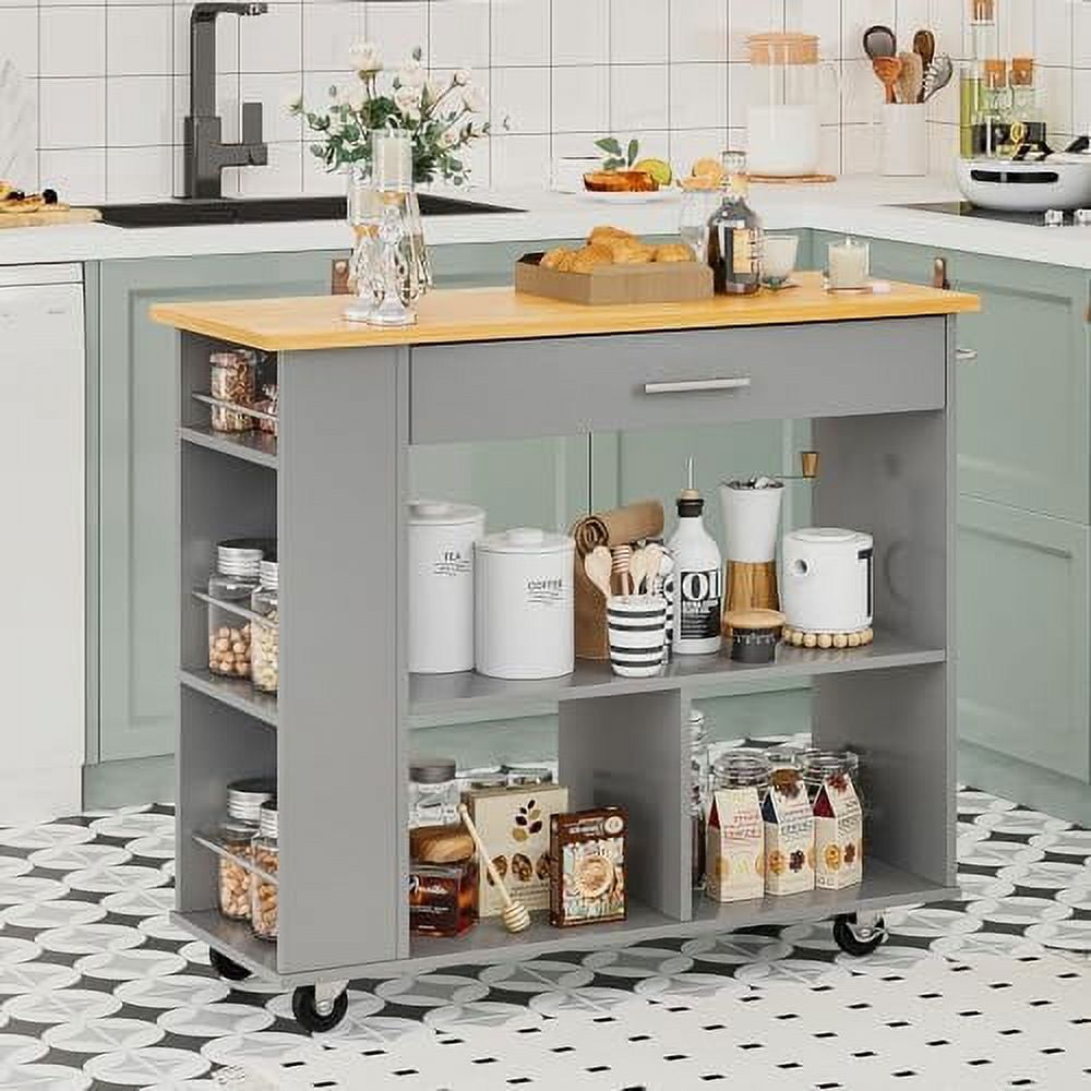 HYHBIBOOM Kitchen Island on Wheels with & Foldable Drop Leaf 39.7" Width Rolling Kitchen