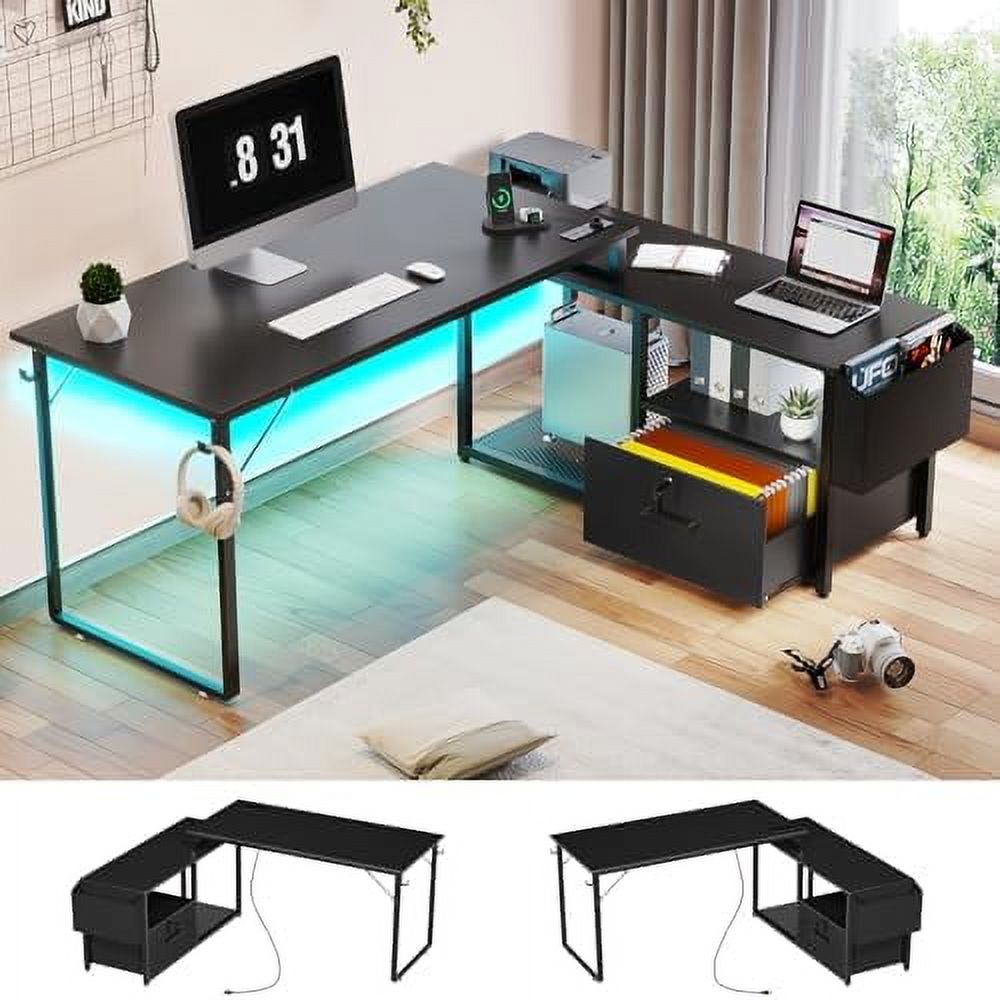 HYHBIBOOM L Shaped Desk Reversible Corner Office Desk with Lock Drawer