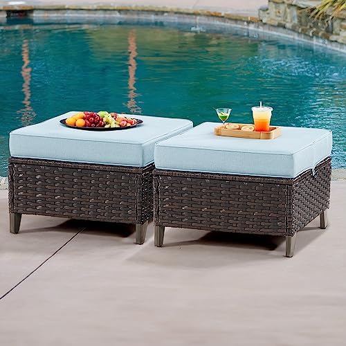 HYHBIBOOM Patio Wicker Ottoman Outdoor PE Rattan Footstools with