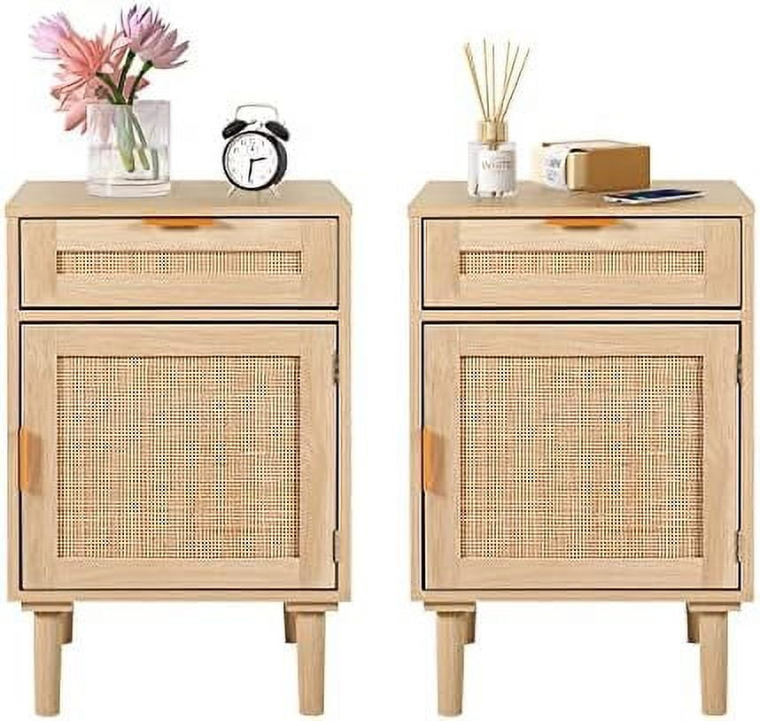 HYHBIBOOM Rattan Nightstand Bedside Table with Drawers for Bedrooms