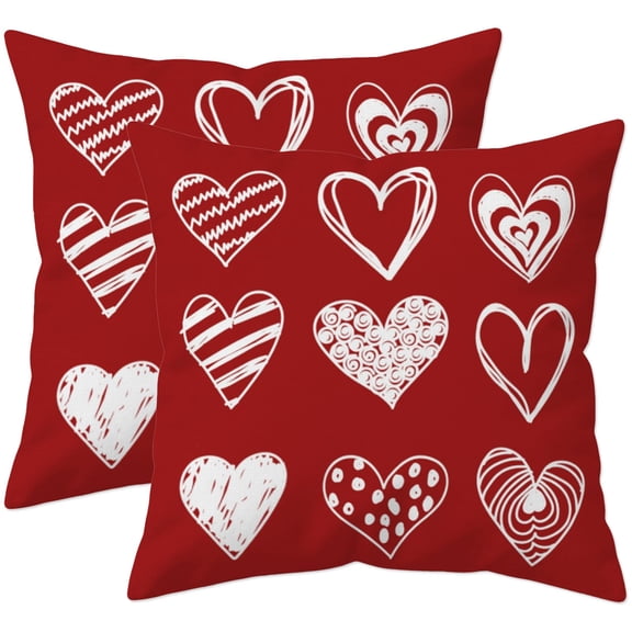 HYJ Pillow Covers 18x18 Set of 2 Day Decoration Red White Heart Throw Pillow Covers, Double-Sided Printed, Anniversary Cushion Case for Sofa Couch Bed C113