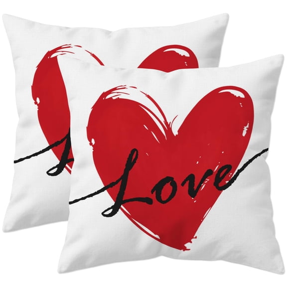 HYJ Valentines Day Pillow Covers 18x18 Inch Set 2 Red Love Heart Throw Pillows White Linen Decorative Cushion Cases for Couch Valentine Decorations C113