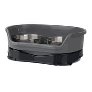 HYJMYFLY Pet feeding dishes, Neater Feeder Mess Proof Dog Bowls Elevated for Small Dogs, No Spill Raised Dog Food Bowl Stand, Stainless Steel Dog Food and Water Bowl Set, Black Grey