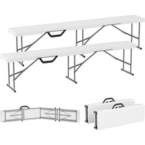 HYJY 2-Pack 6 Ft. Plastic Folding Benches, Portable Foldable Bench Seats with Carrying Handle, Non-Slip Mat, HDPE Tabletop, Picnic Benches for Camping Dining Picnic BBQ Sports, White