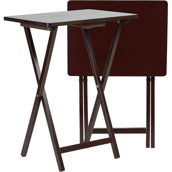 HYJY 2-Pack Folding TV Tray Table Set, Solid Wood for Eating & Laptop Use, Espresso
