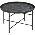 thumbnail image 1 of HYJY 24" Round Coffee Table with Hammered Tray Top, Vintage Metal Center Table for Living Room, Bedroom, Side Table, Pewter, 1 of 18