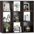 thumbnail image 1 of HYJY 9 Cube Storage Organizer, 3 Tier Bookshelf Open Shelf Display Rack with 5 Removable Back Panels Wood Bookshelf System for Home, Office, Bedroom, Living Room, Dark Brown, 1 of 14