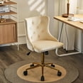 thumbnail image 1 of HYJY Beige Velvet Armless Home Office Desk Chair with Gold Base/Wheels, Small Cute Vanity/Makeup Chair with Back for Bedroom, Upholstered Adjustable Rolling Swivel Nail Chair for Women/Girls, 1 of 9