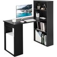 thumbnail image 1 of HYJY Black Computer Desk w/Bookshelf, Modern Home Office Desk w/Storage Shelves & CPU Stand, Space-Saving Design, Compact Corner Computer Workstation for Small Spaces, 1 of 17