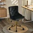 thumbnail image 1 of HYJY Black Velvet Armless Home Office Desk Chair with Gold Base/Wheels, Small Cute Vanity/Makeup Chair with Back for Bedroom, Upholstered Adjustable Rolling Swivel Nail Chair for Women/Girls, 1 of 19
