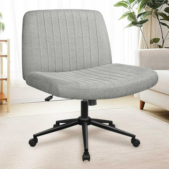 HYJY Criss Cross Chair with Wheels & Pads Home Office Cross Legged Chairs Ergonomic Computer Desk Task Wide Seat for Bedroom Vanity Comfy Swivel (Grey)