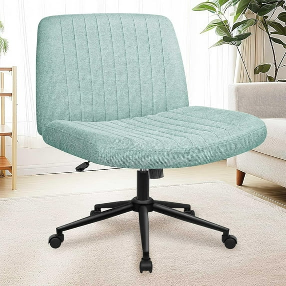 HYJY Criss Cross Chair with Wheels & Pads Home Office Cross Legged Chairs Ergonomic Computer Desk Task Wide Seat for Bedroom Vanity Comfy Swivel (Mint)