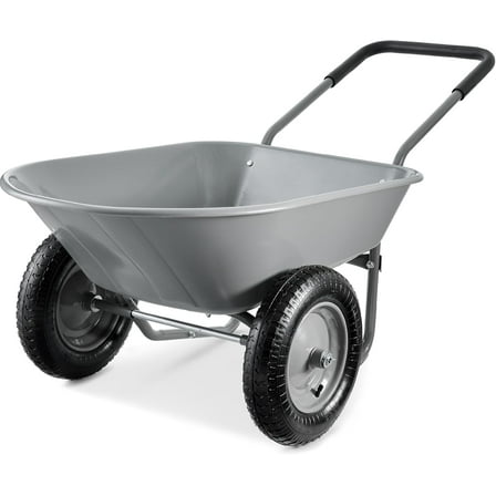 HYJY Dual-Wheel Home Utility Yard Wheelbarrow Garden Cart w/Built-in Stand for Lawn, Gardening, Construction - Gray