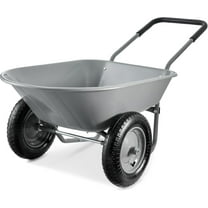 HYJY Dual-Wheel Home Utility Yard Wheelbarrow Garden Cart w/Built-in Stand for Lawn, Gardening, Construction - Gray
