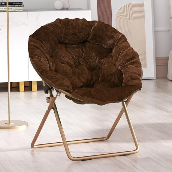 HYJY Foldable Oversized Moon Chair, Large Soft Lazy Cozy Comfortable Faux Fur Round Saucer Moon Chair for Teens and Adults, Brown