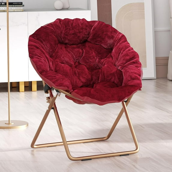 HYJY Foldable Oversized Moon Chair, Large Soft Lazy Cozy Comfortable Faux Fur Round Saucer Moon Chair for Teens and Adults, Burgundy