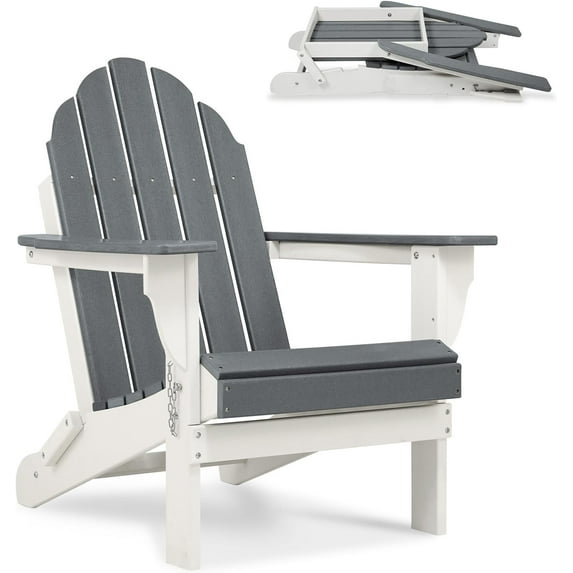 HYJY HDPE Outdoor All-Weather Folding Adirondack Chair for Patio, Garden, Backyard, Lawn, Fire Pit, Gray