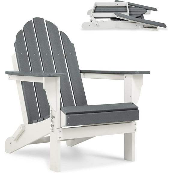 HYJY HDPE Outdoor All-Weather Folding Adirondack Chair for Patio, Garden, Backyard, Lawn, Fire Pit, Gray
