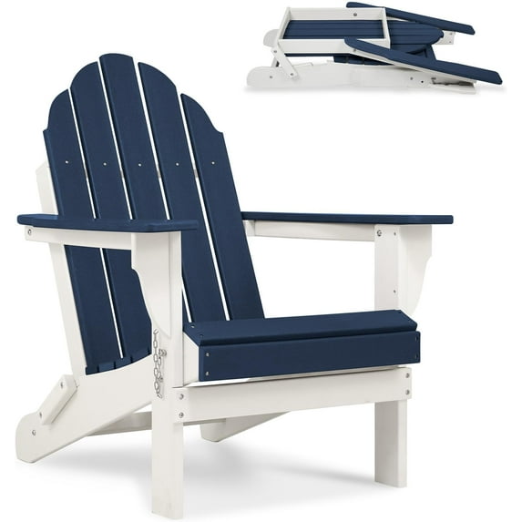 HYJY HDPE Outdoor All-Weather Folding Adirondack Chair for Patio, Garden, Backyard, Lawn, Fire Pit, Navy Blue