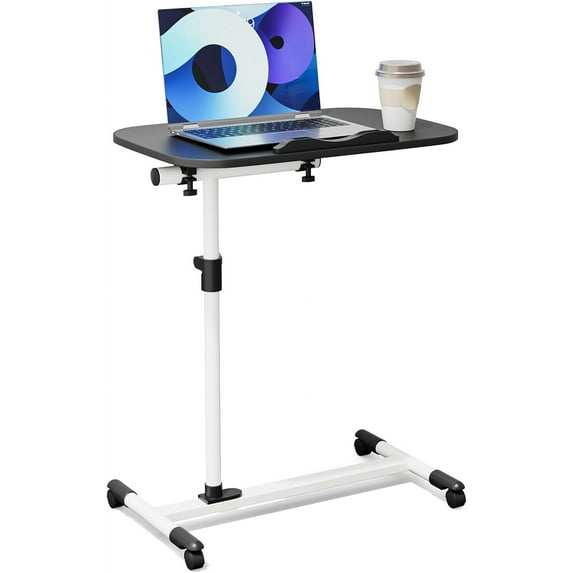HYJY Height Adjustable Rolling Desk Mobile Portable Laptop Stand Cart Small Sit Standing Desk Computer Table Workstation for Home Office, Black White(Stander)