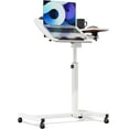 thumbnail image 1 of HYJY Height Adjustable Rolling Desk Mobile Portable Laptop Stand Cart Small Sit Standing Desk Computer Table Workstation for Home Office, White(with Mouse Pad), 1 of 20