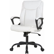 HYJY Home Office Chair Ergonomic PU Leather Desk Chair Mid Back, Swivel, and Executive Design with Lumbar Support, Armrests, and Adjustable Features (White)