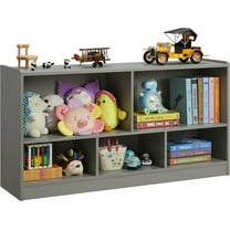 HYJY Kids Toy Storage Organizer, 5-Section Storage Cabinet for Organizing Books Toys, Wooden Bookshelf Daycare Furniture for School, Classroom Playroom, Nursery, Kindergarten (Gray)