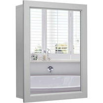 HYJY Mirrored Bathroom Cabinet, Wall Mount Storage Cabinet with Single Doors, Hanging Medicine Cabinet for Bathroom (Gray)