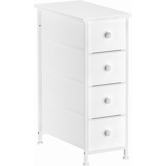 HYJY Narrow Dresser Storage Tower with 4 Removable Fabric Drawers - Slim Dresser with Steel Frame, Wood Top, Knob, White Dresser for Bathroom Organizer, Closet, Small Spaces,White Wood Texture