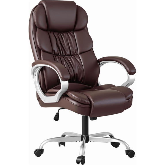 HYJY Office Chair High Back Computer Chair Ergonomic Desk Chair, PU Leather Adjustable Height Modern Executive Swivel Task Chair with Padded Armrests and Lumbar Support (Brown)