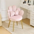 thumbnail image 1 of HYJY Petal Makeup Vanity Chair with Back,Flower Cute Girls Desk Chair Comfy No Wheels,Modern Dining Chair,Small Accent Chair with Adustable Gold Legs&Bow Pillow for Home Office,Bedroom,Velvet,Pink, 1 of 9