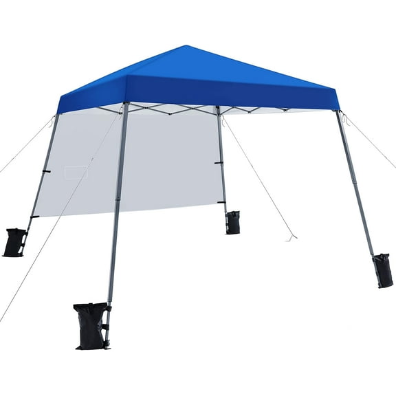 HYJY Pop Up Canopy Tent with Backpack, 10x10 Base Portable Easy One Person Setup Folding Shelter Compact Lightweight Slant Leg Canopy with 1 Sidewall, 8x8 Top, Blue