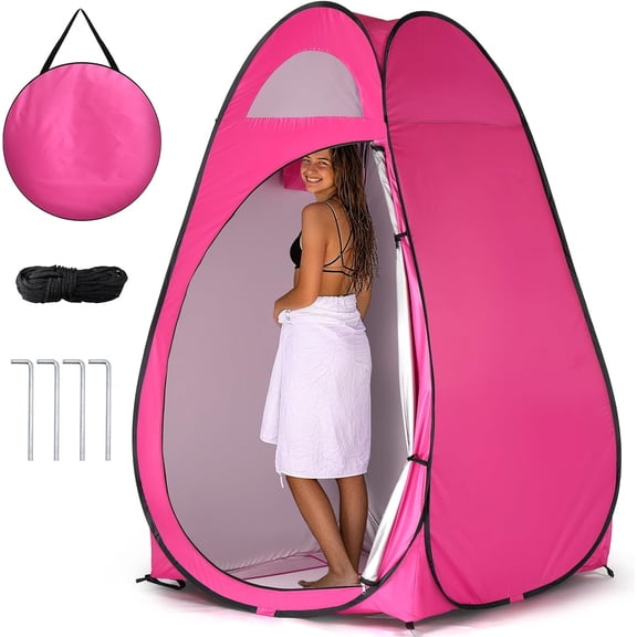 HYJY Pop Up Shower Tent, Instant Privacy Dressing Changing & Toilet Tent, 74’’ Portable Outdoor Shelter for Camping Hiking Fishing Picnic Beach with Carry Bag (Pink)