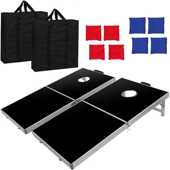 HYJY Premium Cornhole Outdoor Game Set, Aluminum Waterproof Cornhole Boards Backyard Toss Game with Bean Bags & Carrying Case (4FTx2FT)
