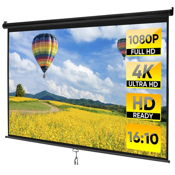 HYJY Projector Screen Manual Pull Down Projection Screen Theater 100" (16:10) Black
