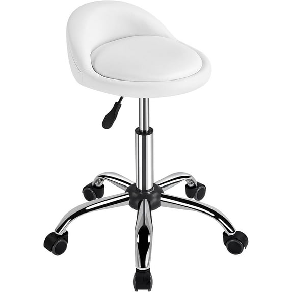 HYJY Rolling Stool Adjustable Swivel Stools Chair with Wheels & Back Support Round Tattoo PU Leather Salon Stools for Massage Spa, White