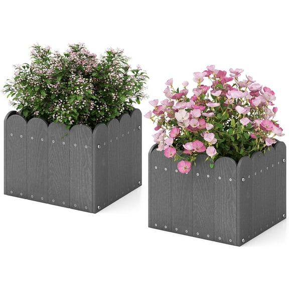 HYJY Set of 2 Raised Garden Bed, Weather-Resistant HDPE Planter Boxes with Drain Gaps, Square Flower Pots for Vegetables, Flowers, Fruits, Plant Raised Beds for Front Porch, Garden, Balcony, Grey