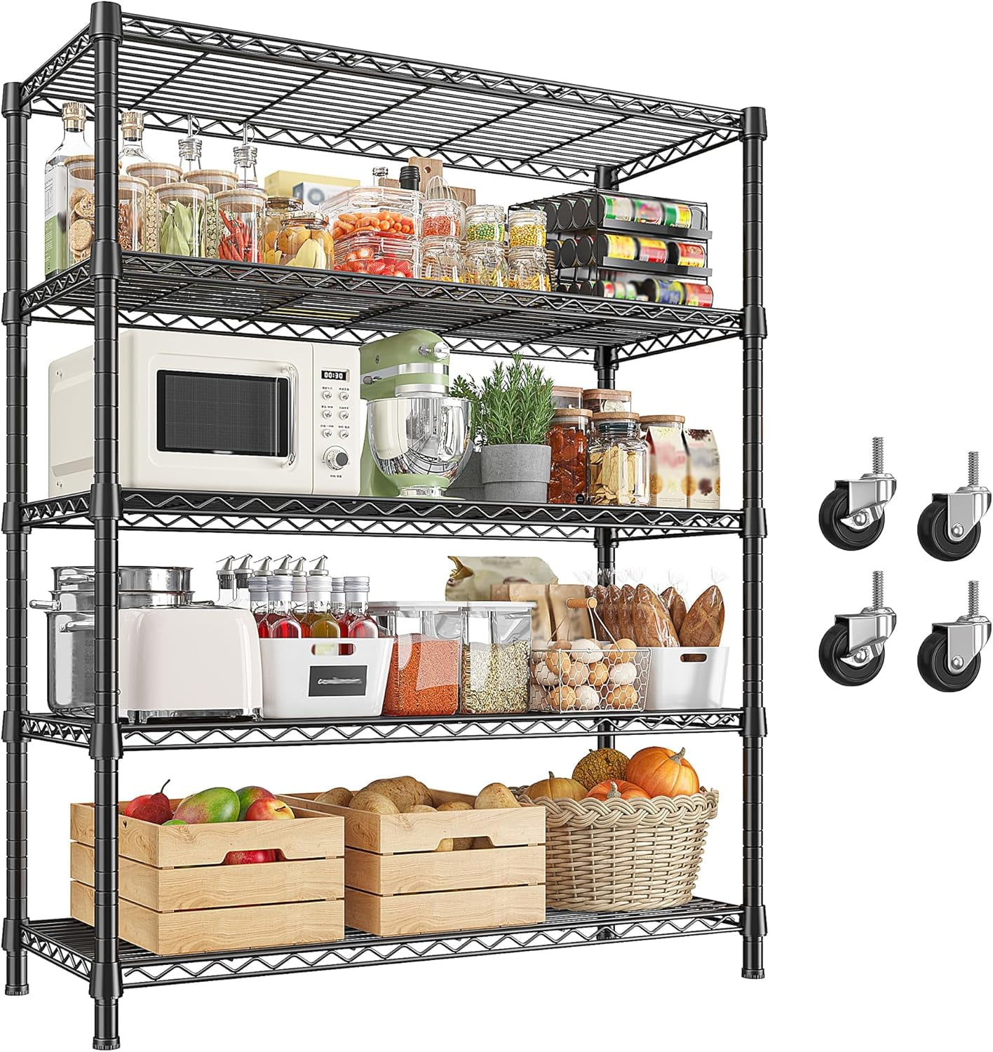 HYJY 1984LBS Storage Shelves with Wheels 79.4" H Wire Shelving Unit