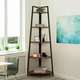 thumbnail image 1 of HYJY Tall Corner Shelf Stand, 5-Tier Display Shelves, Ladder Corner Wood Storage Plant Bookshelf with Metal Frame, Versatile Shelving Unit Bookcase for Home Office Space, Rustic Oak, 1 of 12