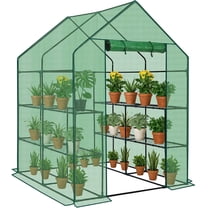 HYJY Walk-in Greenhouse, Outdoor Durable PE Plant Green House for Frost Protection with 3 Tiers 8 Shelves, Shelf Clips, Roll-up Zipper Door, 56"x56"x77" Green
