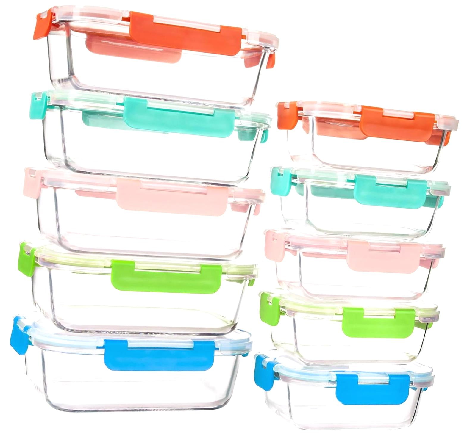 HYKE 10 PACK Glass Food Storage Containers with Leak Proof Lids, Glass ...
