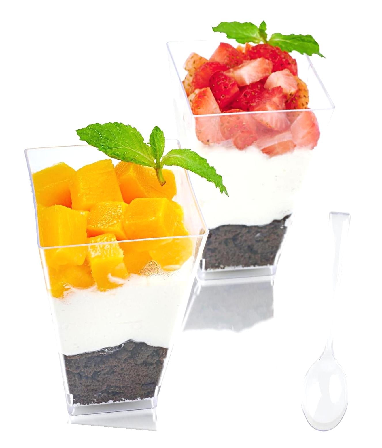 HYKE 100 Pack 2oz Square Mini Dessert Cups with Spoons, Clear Plastic ...