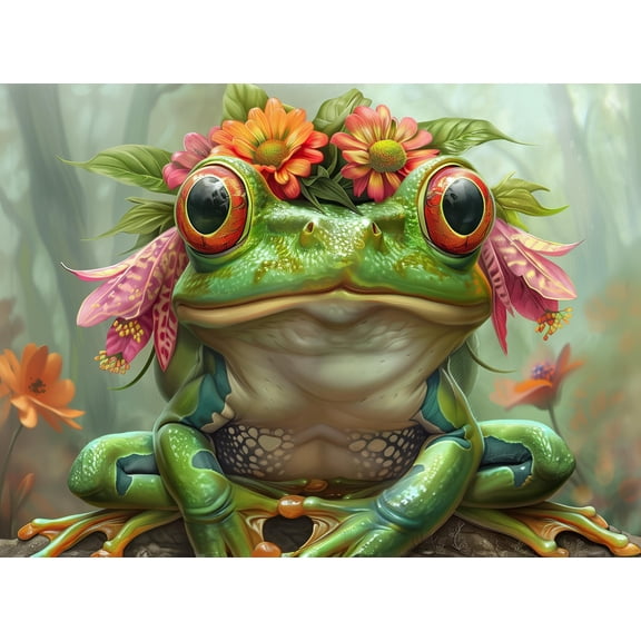 Prime Time Puzzles 1000 Piece Jigsaw Puzzle for Adults - Cute Spirit Animal Frog Prince - Challenging and Hard Puzzle Perfect for Game Nights - 20x27 inches(Petal Prince)