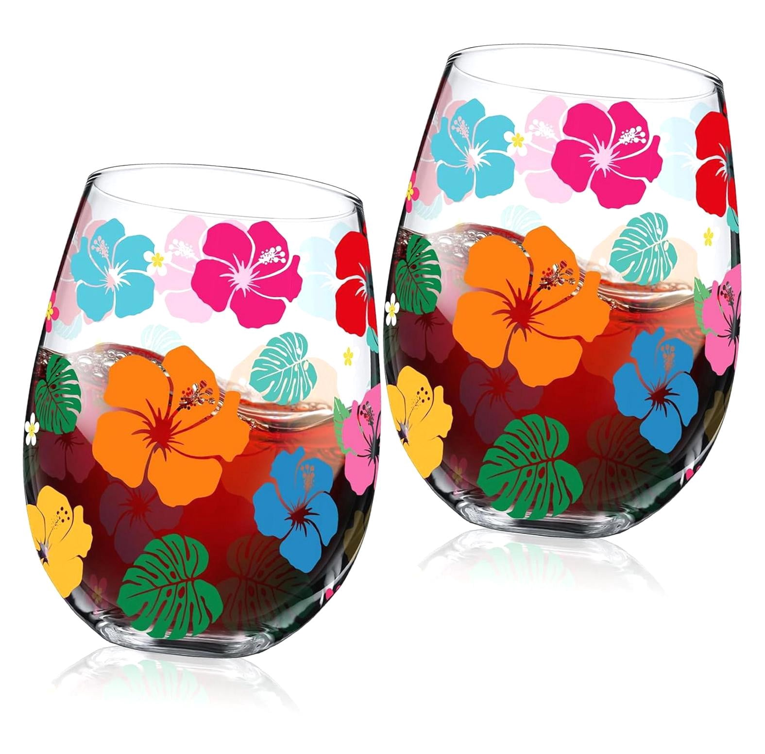 17oz Party Glasses Whaline 2-Pack Spring Themed Stemless Wine Glasses  17oz  Watercolor Floral Butterfly Tumblers For Parties & Gifts Watercolor Floral  Drinking Glasses